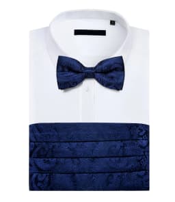 Mens Paisley Cummerbund 4pcs Set, Bow Tie Pocket Square Cufflinks Included, Ideal For Groom Wedding Banquet Formal Occasions