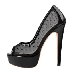 Onlymaker Women Black Platform Peep Toe Mesh Spike Pumps Sandals Thin High Heel Big Size Buckle Strap Party Shoes