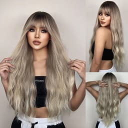 HENRY MARGU Long Wavy Brown Red Orange Wigs with Bangs Cosplay Party Heat Resistant Synthetic Hair Wigs for Black Women Afro
