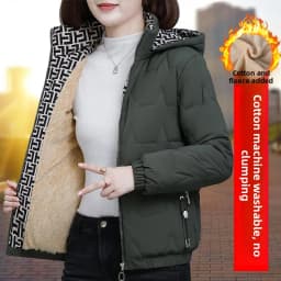 Women's Short down Cotton Jacket Warmth Outerwear Winter Coat plus Size Fluffy Coat Slimming Thickened Long Sleeve Zipper