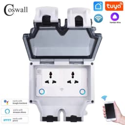 Coswall Tuya Wifi Voice Control IP66 Waterproof 13A Universal 3 Pin Socket Timer Switch Programmable Work With Alexa Google Home