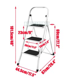 Folding Steel Step Ladder Heavy Duty Stool Seat Portable Ladder Metal Foot With Safety Non Slip Rubber For Office Garage Home