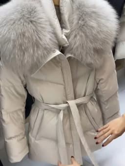 Korean Style Thickened Warm Cotton Jacket Women's Mid-Length Waist-Cinching Coat with Large Fur Collar Slimming Outerwear