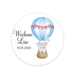 Custom Welcome Baby Hot Air Balloon Animals Birthday Party Labels Favors Round Sticker Baby Shower Personalise Travel Sticker