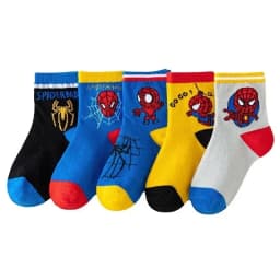 5 Pairs Children's Socks Kawaii Soft Anime Spider Socks Kids Boys Socks MiddleTube Cartoon Baby Socks 1-12 Years For Gift