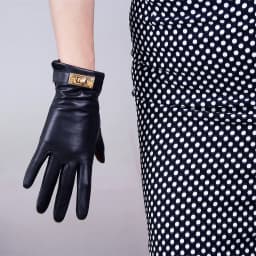 TECH GLOVES Real Leather Short Brown Lambskin Sheepskin Golden Button Closure LLDLLNT