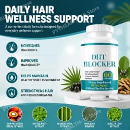 DHT Blocker Capsules with Biotin 5000mcg, Vitamin C, D, E, B6 & Zinc for Healthy Hair and Skin Support, Gluten-Free, 60 Count