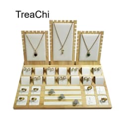 Solid Wood Jewelry Display Stand Necklace Pendant Bracelet Chain Ring Earrings Stud Organizer Jewelry Display Props Entire Set