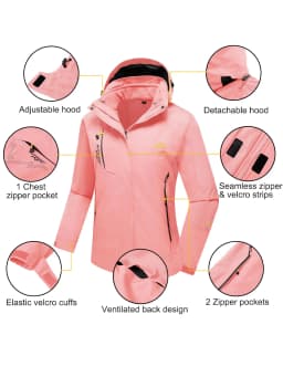 TACVASEN Womens 3 in 1 Winter Fleece Jacket Waterproof Ski Snowboard Jackets Work Rain Coat Outdoor Windbreaker Female Parka