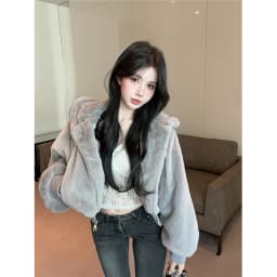 JingLI Studio Lazy Style Shortened Hooded Jacket Soft Plush Imitation Mink Coat Autumn Winter Women's Slim Fit Cardigan
