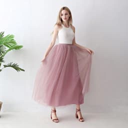 Women High Waist Long Solid Color Tulle Tutu Skirt, 4 Layers Mesh + 1 Layer Lining, Suitable for Cosplay, Stage Performance