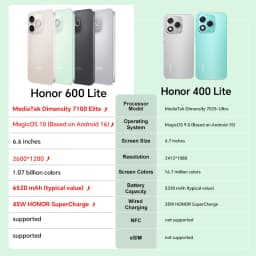 HONOR 600 Lite 5G Smartphone EU Version MediaTek Dimensity 7100 Elite 6.6"120Hz AMOLED Display 6520mAh 45W SuperCharge 108MP