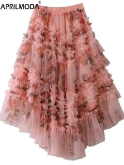 French Style Holiday Ruffle Irregular Midi Long Party Skirt Ball Gown Multi Layer Mesh Fashion Gauze Tutu Elegant Vintage Skirts