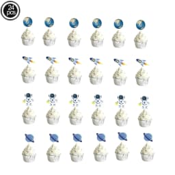 Space Universe Cake Topper Rocket Planet Cupcake Toppers Astronaut Kids Space Theme Party Happy Birthday Cake Decorations Suppli