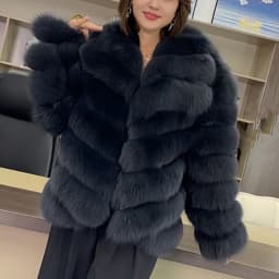 QUEENTINA Winter New Women's Real Fox Fur Coat With Collar Overcoat Leather Female Natural Plus Size