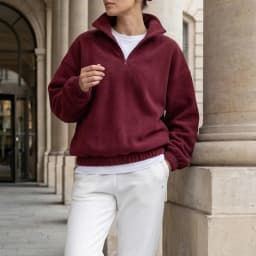 Tossy Fleece Half Zip Sweatshirt Long Sleeve Mock Neck Drop Shoulder Ribbed Cuff Ribbed Hem Oversized Daily Street Sweatshirt