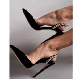 New Rose Red Water Diamond High Heels for Women with Thin Heels, Pointed Toes, and Headbands, Wearing Cold Slippers Outside