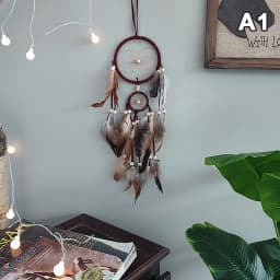 1 Pc Indian Dream Catcher with Brown Feathers - Wall Hanging Dream Catcher Bedroom Accessories - Wind Chime Dream Catcher