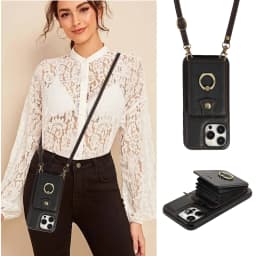 For iPhone 18/17e/16/15/14 Pro Max Plus Case Wallet with Card Holder, 360°Rotation Finger Ring Holder Kickstand, RFID Blocking