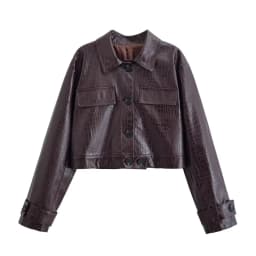 Cool Street Style Short Leather Jacket Women's Crocodile Pattern Shiny Button Coat Spring Fashion Ladies' PU Leather Coat