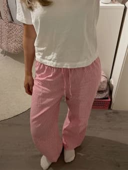 Women's Casual Striped Print Pants Drawstring Elastic Waist Loose Straight Pants with Pockets Sleep Bottoms Korean Home Wears