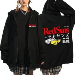 Anime Initial D Drift AE86 Zipper Hoodie Casual Vintage Zip Up Hooded Sweatshirts JDM Car Oversized Hoodies Cardigan Jacket Coat