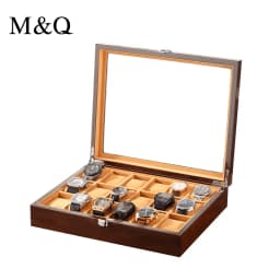 M&Q Solid Wood Watch Storage Box With Clear View Window Metal Latch Handmade Wristwatch Display Organizer Watch Gift Box