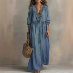 2026 New Spring Summer Long Dress Elegant Striped Ruffled Loose High-Waisted V-Neck Fashion Casual Dress Large Size Beach Robe