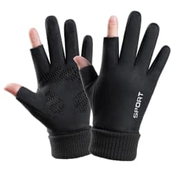 Men Winter Suede Leather Plush Thick Half Finger Touch Screen Warm Driving Glove Men's Sport Letter Cycling Riding Mitten P10
