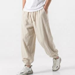 Mens Cotton Linen Harem Trousers Spring Summer Drawstring Loose Baggy Bottoms Casual Streetwear Pants for Gym Daily Work
