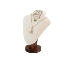 Walnut Base Linen Neck Mannequin Jewelry Display Bust Necklace Chain Pendant Showcase Stand For Shop Shooting Display
