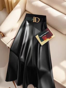 High end goddess style high-end red PU skirt for women 2024 new Leather midi skirt, mid length umbrella skirt