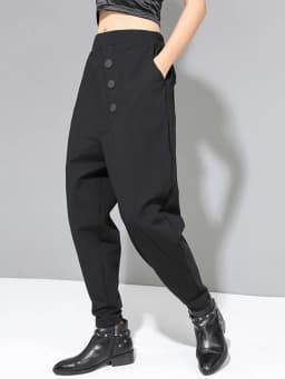 EAM High Elastic Waist Black Asymmetric Casual Pants New Loose Fit Trousers Women Fashion Tide Autumn 2026 1DF4643