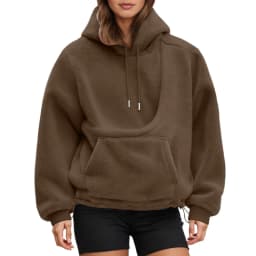 Women Fall And Winter Casual Fleece Solid Color Pet Pocket Hooded Sweatshirt Funny Adjustable Hem Pullover Hooded Women Pullover