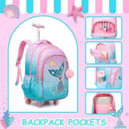 Bunnyfly 3PCS Rolling Backpack for School Kids Wheeled Backpack with Silent Wheels Lightweight Primary School Bag Durable Daypac