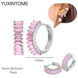 925 Sterling Silver Needle Pink Crystal Heart Hoop Earrings for Women Fashion Geometric Pendant Earrings Luxury Jewelry Gifts