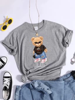 Teddy Bear Goes Out,Be Confidence Be Positive Tshirt Original Soft Tshirt Trend Simple Tee Top Summer Individual Women Tshirt