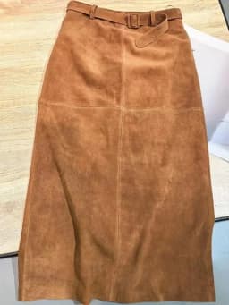 Retro Ladies Solid Color Genuine Leather Suede Long Skirts 88cm High Waist Belt Sheepskin Handmade Knee Length Skirt Vintage