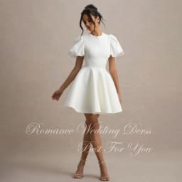Elegant Pleat O-Neck Short A-Line Wedding Dress Women 2026 Party Dress Puff Sleeve Above Knee Vestidos De Novia Customized
