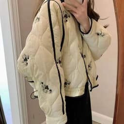 French Floral Printed Thick Short Padded Coat for Women Loose Fit All Match Winter Jackets Ladies Elegant Beige Warm Outerwear