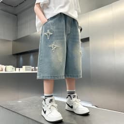 Boy Star  Jeans 2025 Summer New Product Fashion Boys Denim Mid-Pants Children's Casual Cropped Pants 5-15 Years Old