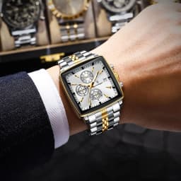 POEDAGAR Fashion Square Men Clock Luminous Waterproof Chronograph Date Men's Watches Stainless Steel Quartz Man Wristwatch Reloj