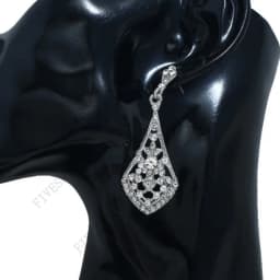 1920s Art Deco Antique Vintage Flapper Style Jet Black Rhinestone Extra Long Dangle Earrings Pearl Earrings Jewelry for Women