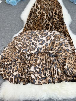 Spring Summer Leopard Print Pleated Long Skirt For Women 2026 Vintage Casual Office Lady Skirts