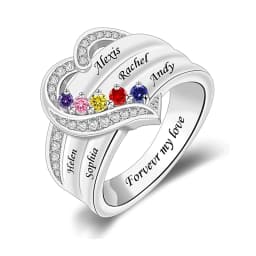 Personalized 1-8 Birthstone Rings Custom Engraved Name Ring Customized Promise Heart Birthstone Ring Gifts for Family Women