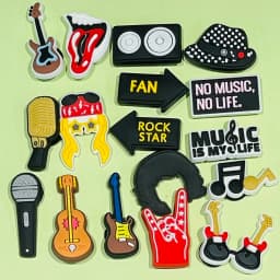 1-17Pcs Music Is My Life Slipper PVC Shoes Charms Guitar Microphone Buckle Clog Decorations DIY Backpack Wristbands Party Gift