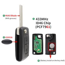 2 Button 433Mhz ID46 PCF7961 Chip For Peugeot 207 307 308 407 607 For Citroen C2 C3 C4 Berlingo Picasso Remote Car Key ASK/FSK