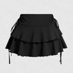 2026 New Women's Summer Mini Skirt Solid Color Versatile High Waist Slim Fit Short Skirts Lace-Up Ruffles A-Line Pleated Skirts