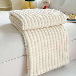 New Simple 3D Plaid Blanket Autumn Winter Soft Warm Multi-functional Sofa Blankets Cozy Durable Artificial Rabbit Plush Blanket