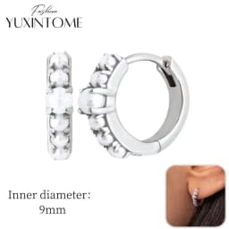 925 Sterling Silver Ear Needle Hoop Earrings Crystal Circle Small Huggie Earrings for Women Simple Females Girls Jewelry